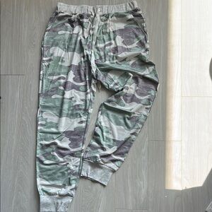 Green and Gray Camouflage Track Pants with Elastic Waistband